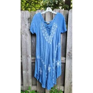 Hi Low Gauze Dress Blue OSFM Pullover Beach Cover Up Caftan OSFA